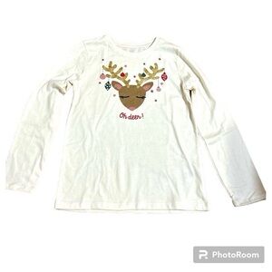 Girls Holiday Time Reindeer Shirt Size L Oh Deer Long Sleeve Christmas Tee